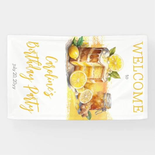 Luscious Lemon Cake Ginger Tea Verjaardagsfeest Spandoek (Horizontaal)