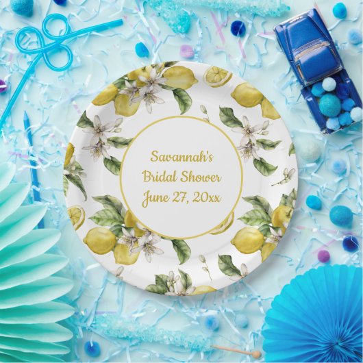 Luscious Lemons and Greenery Monogrammed Papieren Bordje (Feest)