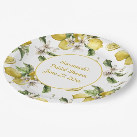 Luscious Lemons and Greenery Monogrammed Papieren Bordje (Gekanteld)