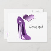 Luscious Lila Stiletto High Hiel Shoe and Heart Briefkaart (Voorkant / Achterkant)