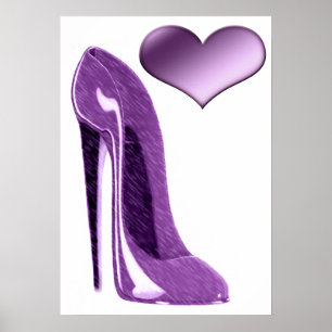 Luscious Lila Stiletto High Hiel Shoe and Heart P Poster