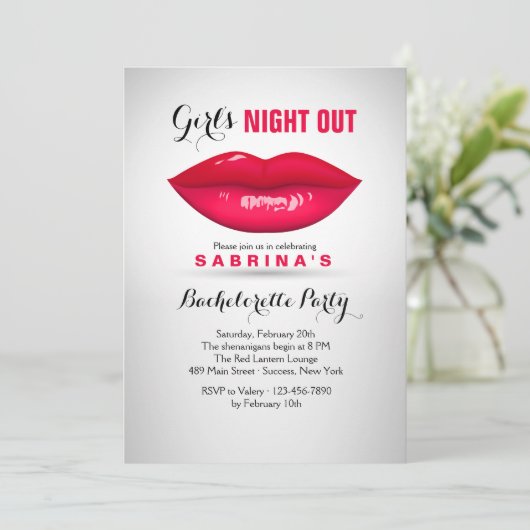 Luscious Lips Bachelorette Party Uitnodiging (Staand voorkant)
