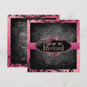Luscious  Pink Scroll Birthday Invitations Kaart (Voorkant / Achterkant)