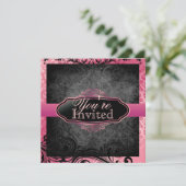 Luscious  Pink Scroll Birthday Invitations Kaart (Staand voorkant)