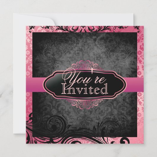 Luscious  Pink Scroll Birthday Invitations Kaart (Voorkant)