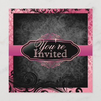 Luscious  Pink Scroll Birthday Invitations Kaart