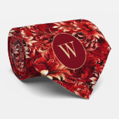 Luscious Red en Cream Floral Stropdas (Opgerold)