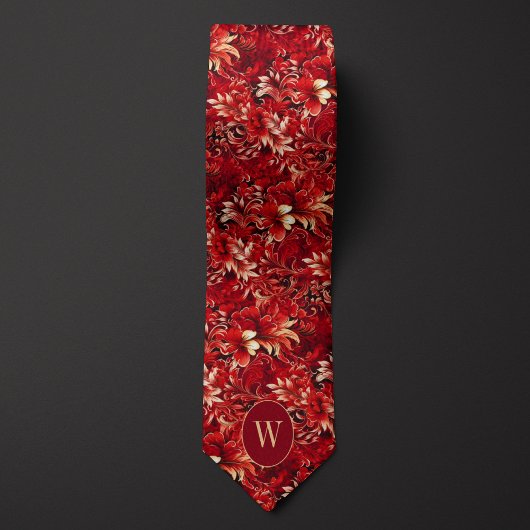 Luscious Red en Cream Floral Stropdas