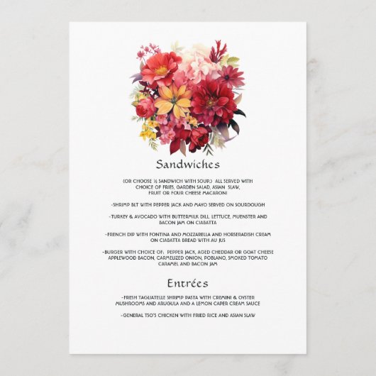 Luscious Red Floral Wedding Menu (Achterkant)