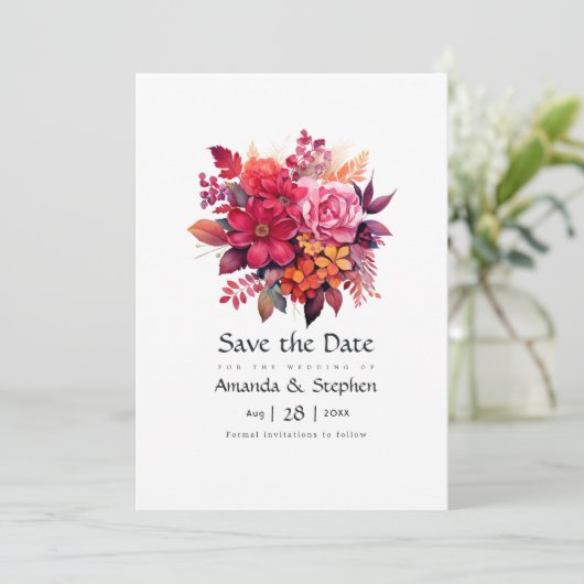 Luscious Red Floral Wedding Save The Date (Staand voorkant)