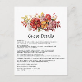 Luscious Rode Bloemen Bruiloft Gast Details Informatiekaartje