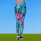 Luscious Tropical Floral Pattern Black Blauwgroen  Leggings