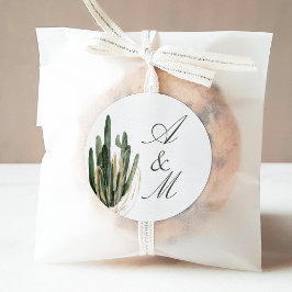 Lush aquarel woestijn cactus monogram ronde sticker