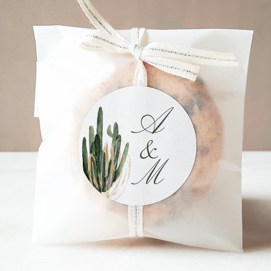 Lush aquarel woestijn cactus monogram ronde sticker