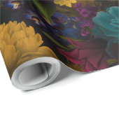 Lush barokke antiek bloemen op zwart cadeaupapier (Rol Hoek)