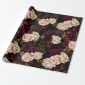 Lush barokke antiek pony bloemen op zwart cadeaupapier (Uitgerold)