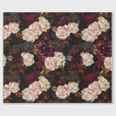 Lush barokke antiek pony bloemen op zwart cadeaupapier (Vlak)