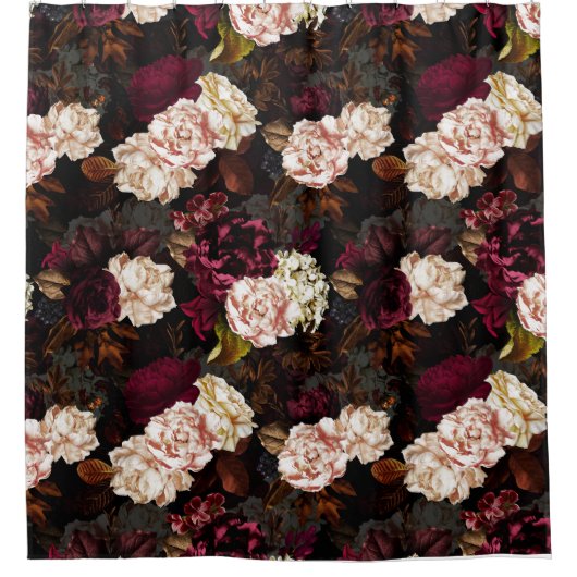 Lush barokke antiek pony bloemen op zwart douchegordijn (Voorkant)
