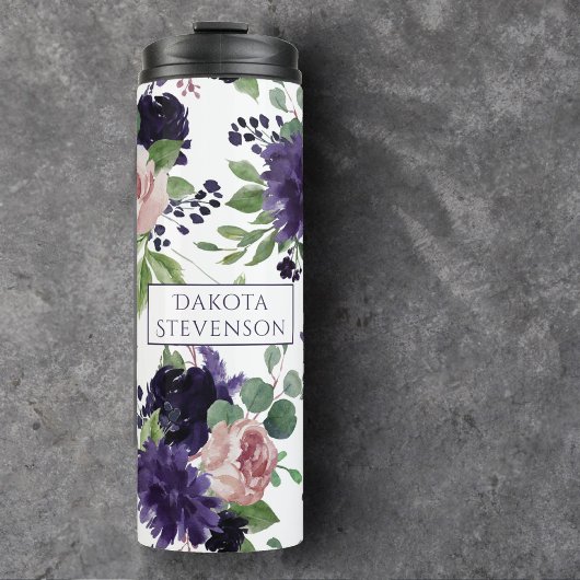 Lush Blossom | Monogram Paars en roze patroon Thermosbeker
