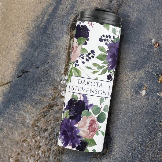 Lush Blossom | Monogram Paars en roze patroon Thermosbeker