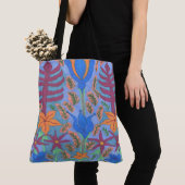 Lush Blue Bohemian Floral Garden Canvas tas (Dichtbij)