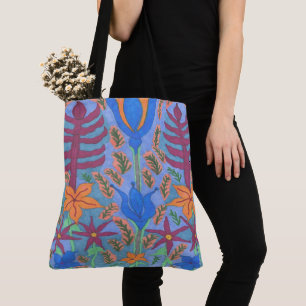 Lush Blue Bohemian Floral Garden Canvas tas