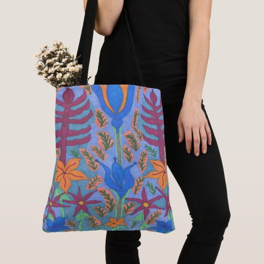 Lush Blue Bohemian Floral Garden Canvas tas (Dichtbij)