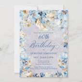 Lush Blue White Waterverf Floral 60ste verjaardag Kaart (Voorkant)