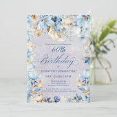 Lush Blue White Waterverf Floral 60ste verjaardag Kaart (Staand voorkant)