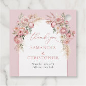 Lush boeket blush pioenrozen bloemenboog pampa's bedankjes labels (Achterkant)