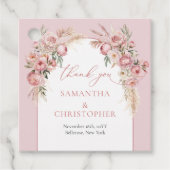Lush boeket blush pioenrozen bloemenboog pampa's bedankjes labels (Voorkant)