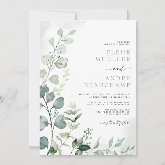 Lush Boho Botanical Greenery Eucalyptus Wedding Kaart (Voorkant)