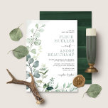 Lush Boho Botanical Greenery Eucalyptus Wedding Kaart<br><div class="desc">Dit elegante ontwerp biedt een zachte waterverf groen en moderne typografie. Pas de uitnodiging aan met uw details en als u de stijl en plaatsing van de tekst verder wilt herschikken,  drukt u op de knop "Klik om verder aan te passen".</div>