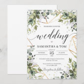 Lush boho groen loof eucalyptus gouden bruiloft kaart (Voorkant / Achterkant)