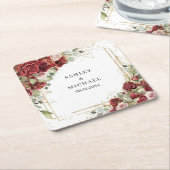 Lush bordeaux bloemengoud geometrische boho bruilo kartonnen onderzetters (Schuin)