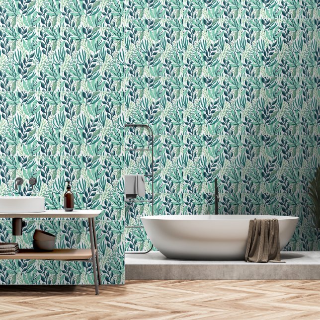 Lush Botanische zomer groene bladeren Wallpaper Behang (Badkamer)