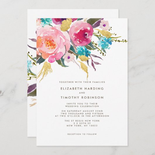 Lush Bouquet bruiloft uitnodiging (Voorkant / Achterkant)