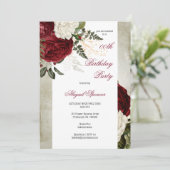 Lush Bourgondië Floral Volwassen Verjaardagsfeest Kaart (Staand voorkant)