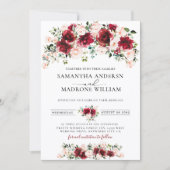 Lush Burgundy Blush Roses Floral Boho Wedding  Kaart (Voorkant)