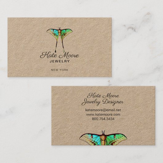 Lush Butterfly Logo Kraft Sieradenontwerper Contactkaartje (Voorkant / Achterkant)