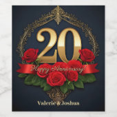 Lush Crimson Rozen Golden 20ste bruiloft Jubileum Wijn Etiket (Enkel label)