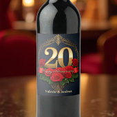 Lush Crimson Rozen Golden 20ste bruiloft Jubileum Wijn Etiket