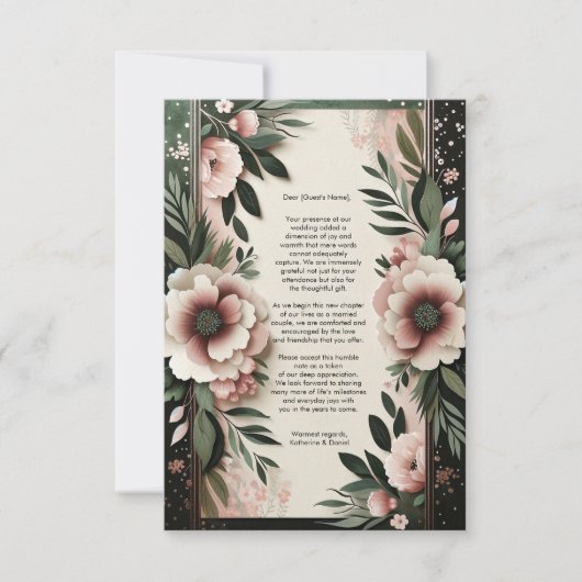 Lush Donkergroen en Blush Roze Bloemenbruiloft Bedankkaart (Voorkant)