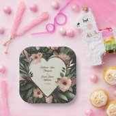 Lush Donkergroen en Blush Roze Bloemenbruiloft Papieren Bordje (Feest)