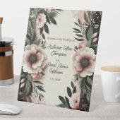 Lush Donkergroen en Blush Roze Bloemenbruiloft Reclamebord Met Voetstuk