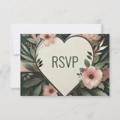 Lush Donkergroen en Blush Roze Bloemenbruiloft RSVP Kaartje (Achterkant)
