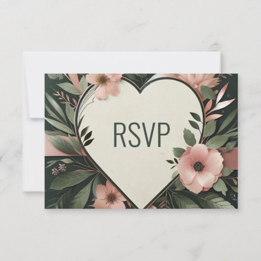 Lush Donkergroen en Blush Roze Bloemenbruiloft RSVP Kaartje (Achterkant)