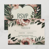 Lush Donkergroen en Blush Roze Bloemenbruiloft RSVP Kaartje (Voorkant / Achterkant)
