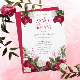 Lush Elegant Magenta Floral Girl Baby shower Kaart
