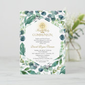 Lush Eucalyptus Foliage Gold Holy Communion Kaart (Staand voorkant)
